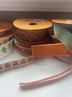 Autumn Leaf & Velvet Ribbon Bundle in Orange, Green, Tan